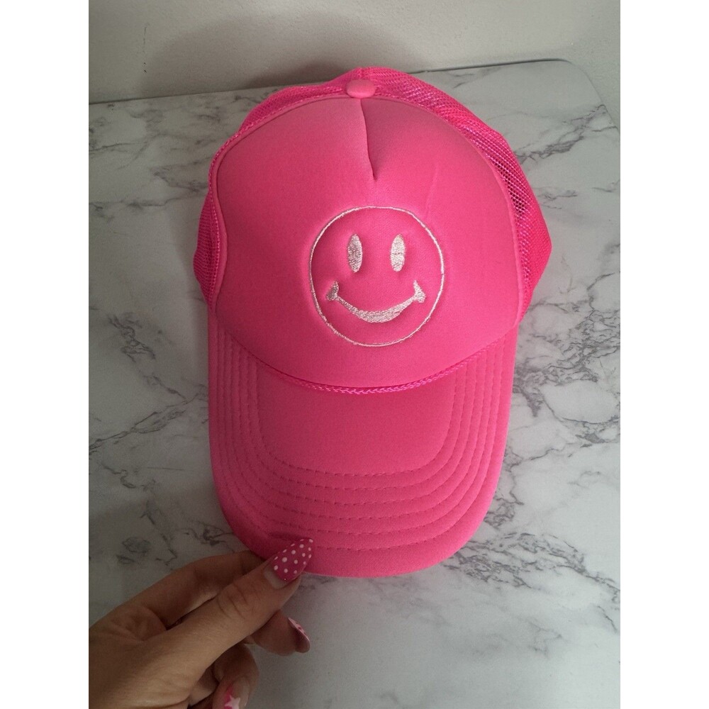 OTTO Pink Solid Trucker Hat Smiley Adjustable Mesh Back One Size Men
